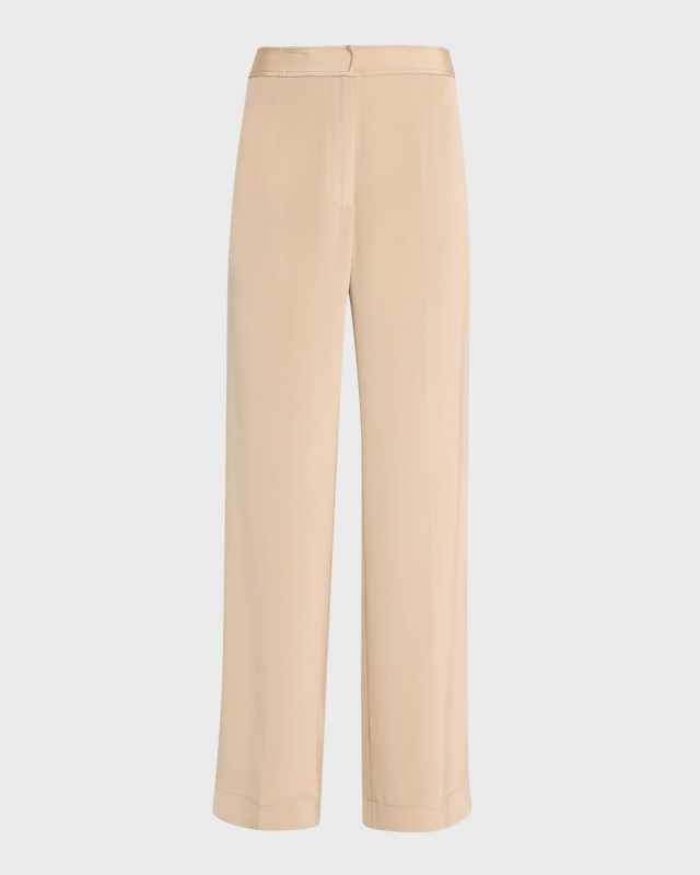 Fawn Wide-Leg Silk Trousers